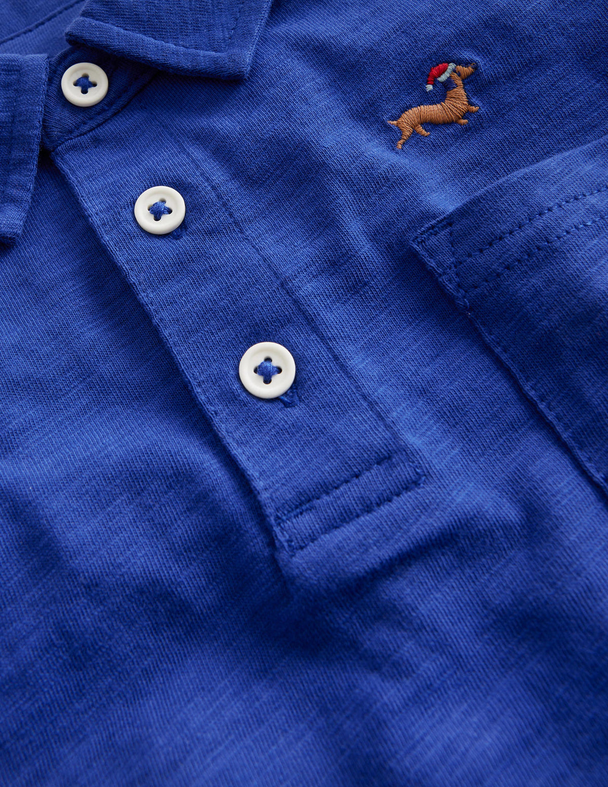 Flammgarn-Poloshirt mit Stickerei-Kobaltblau Dackel - Image 3