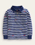 Flammgarn-Poloshirt mit Stickerei-Naturweiß/Marineblau Autos