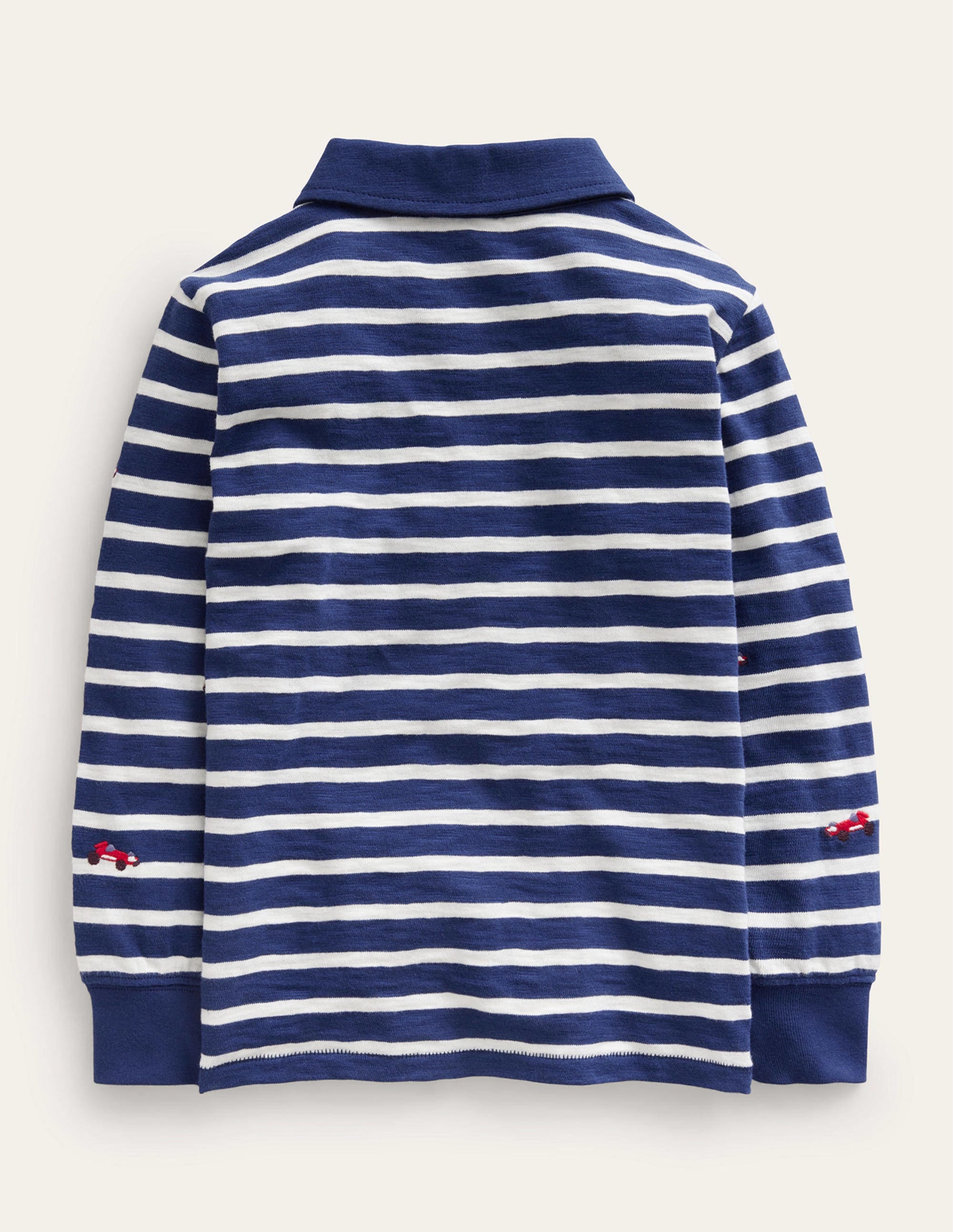 Flammgarn-Poloshirt mit Stickerei-Naturweiß/Marineblau Autos - Image 2