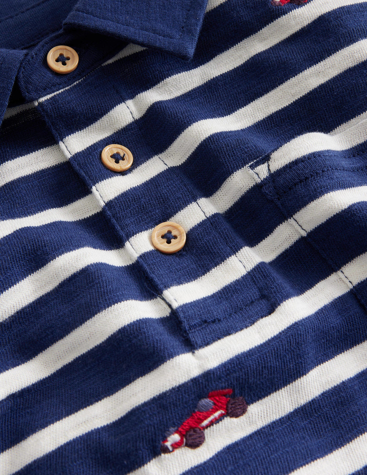 Flammgarn-Poloshirt mit Stickerei-Naturweiß/Marineblau Autos - Image 3