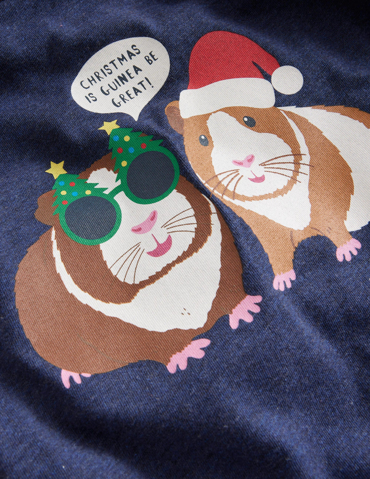 Weihnachtliches Raglan-T-Shirt mit Meerschweinchen-Rockabilly-Rot/Blau Meliert-3