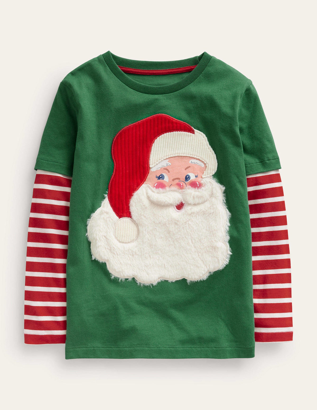 T-shirt père Noël à fausses manches longues-Père Noël vert safari-1