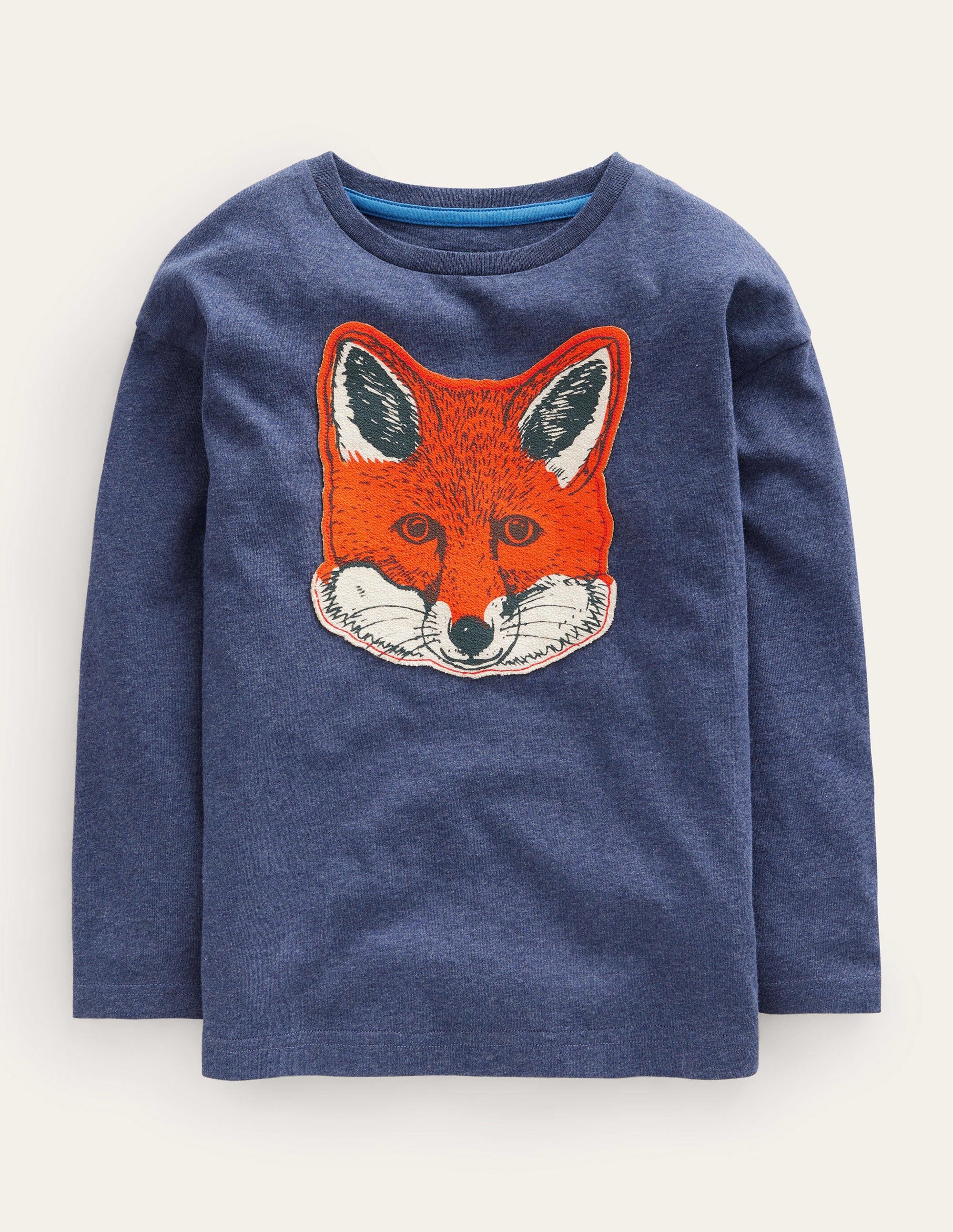 Baumwolloberteil mit Fuchs-Applikation-Schuluniform-Marineblau Meliert - Image 1