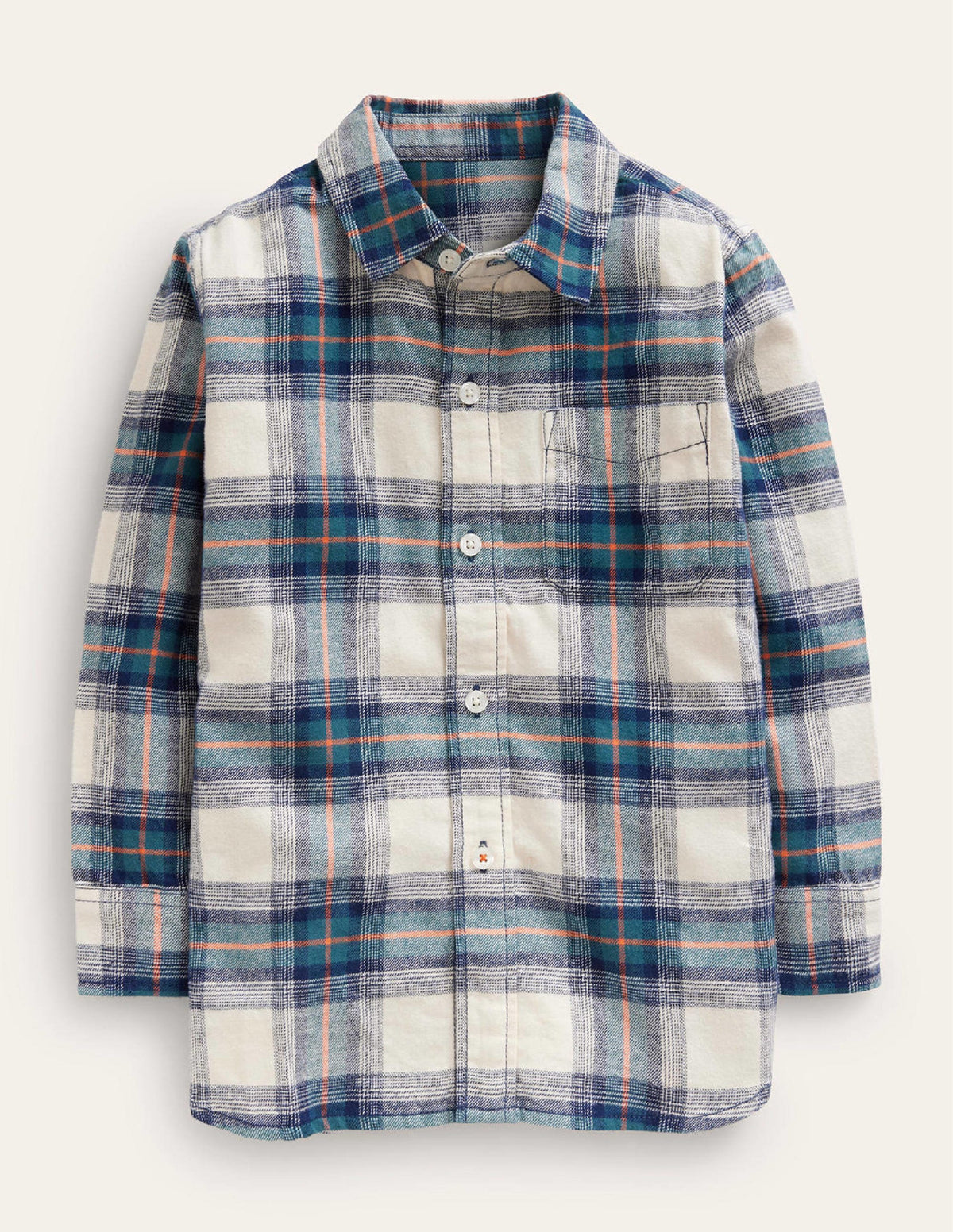 Hemd aus gebürstetem Flanell-Marineblau / Blaugrün / Orange Kariert-1