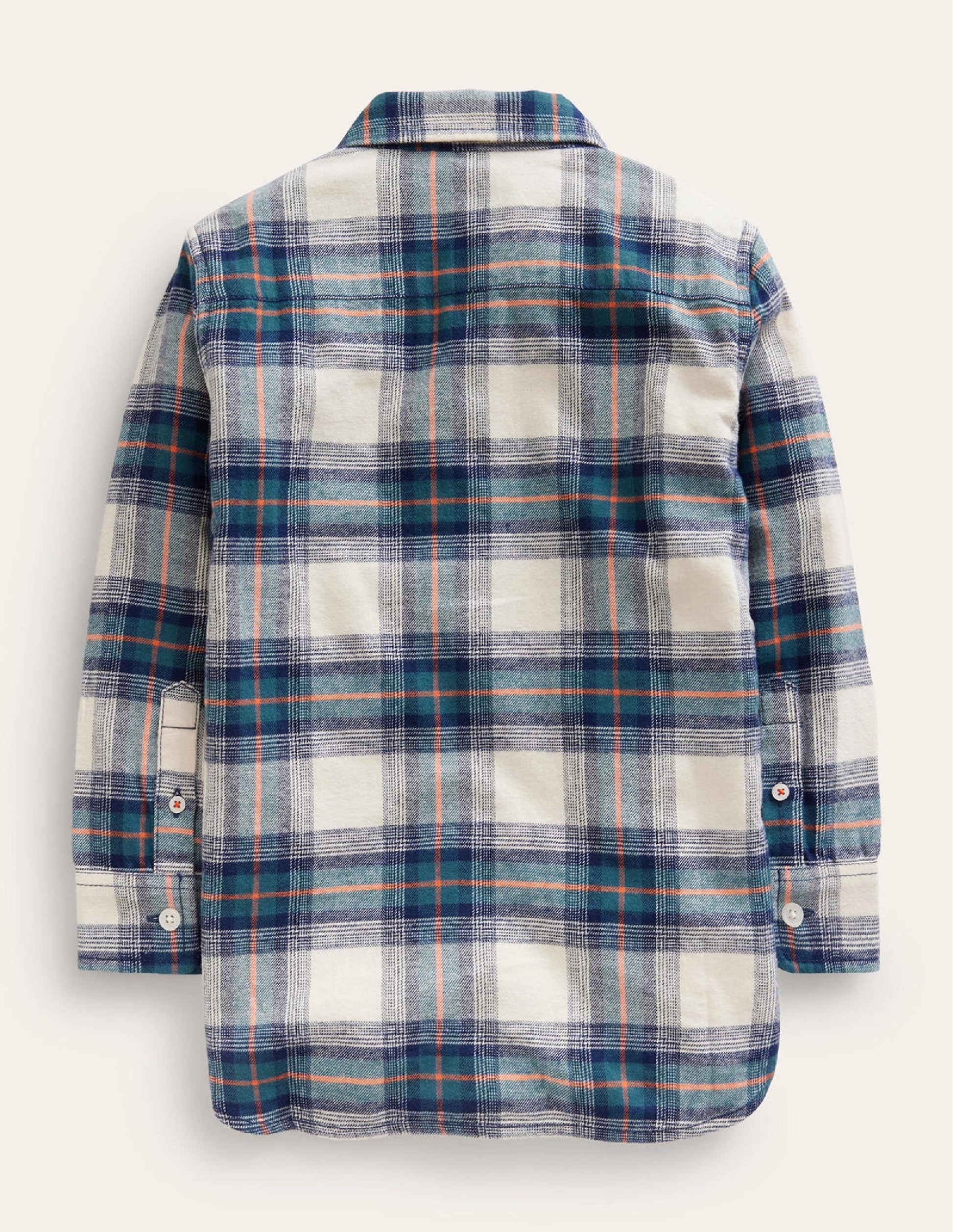 Hemd aus gebürstetem Flanell-Marineblau / Blaugrün / Orange Kariert-2