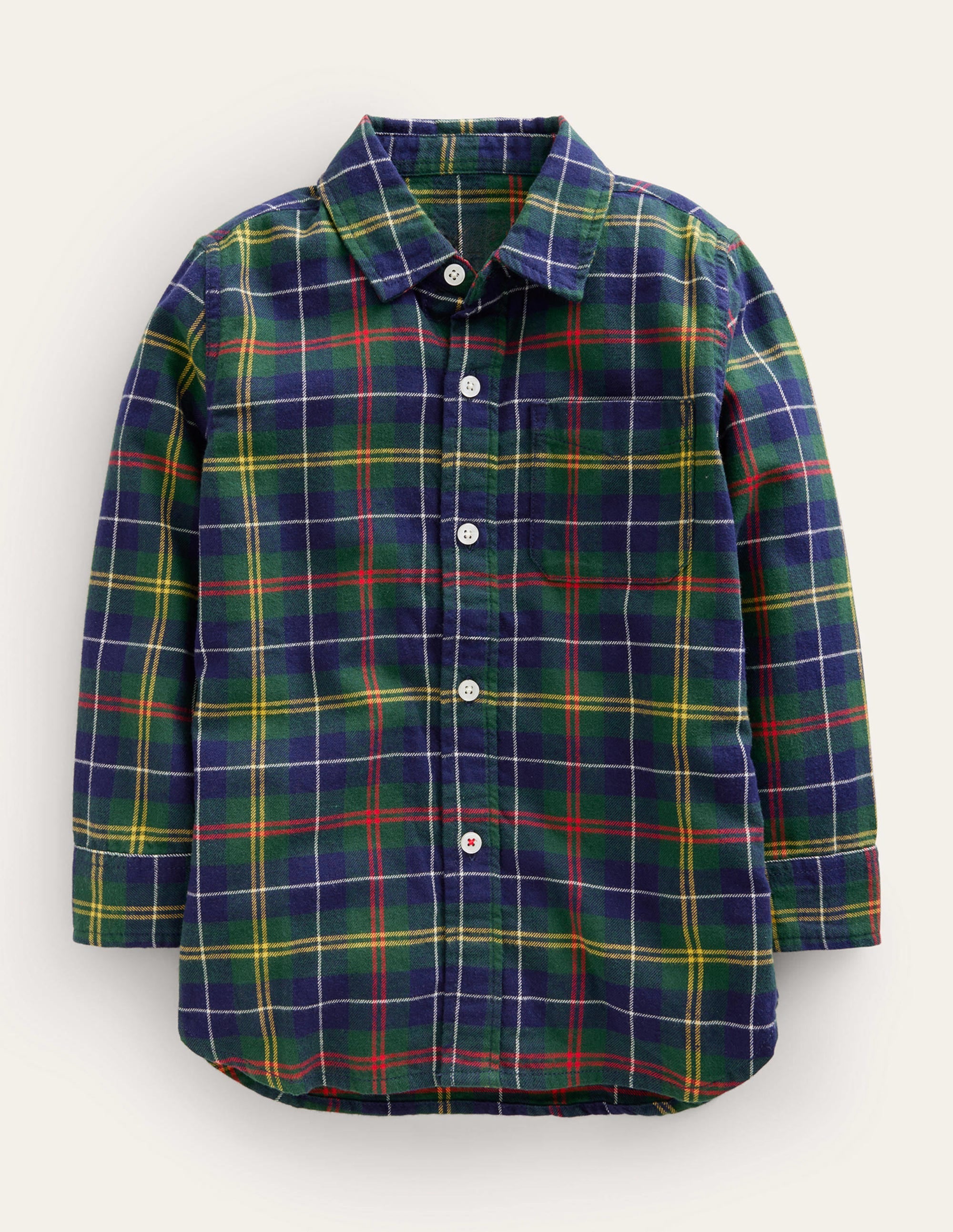 Brushed Flannel Shirt-Green / Navy / Yellow Check - Image 1