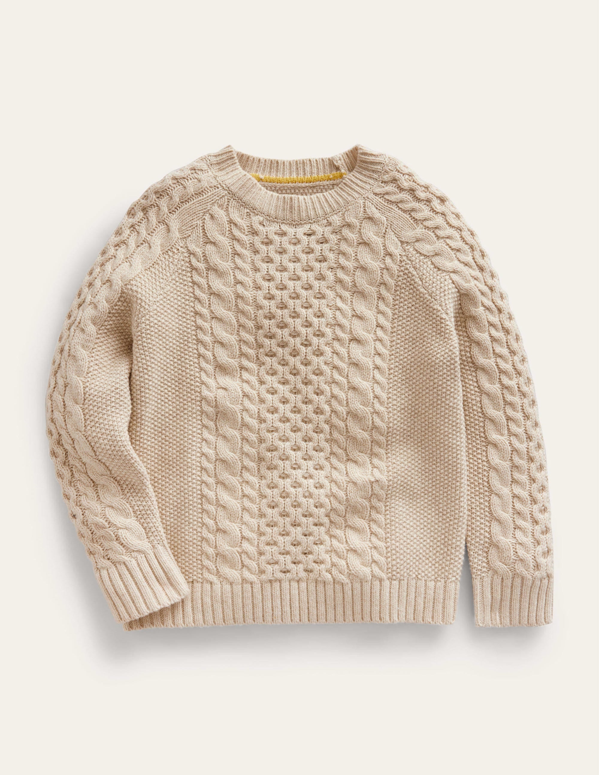 Pullover mit klassischem Zopfmuster-Beige - Image 1