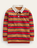 Maillot de rugby intemporel-Marron caramel/rouge