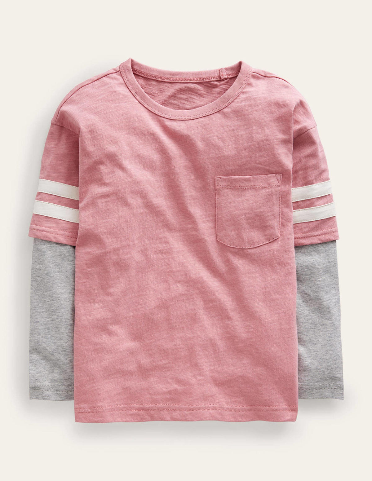 Stripe Mock Sleeve T-Shirt-Almond Pink Marl - Image 1