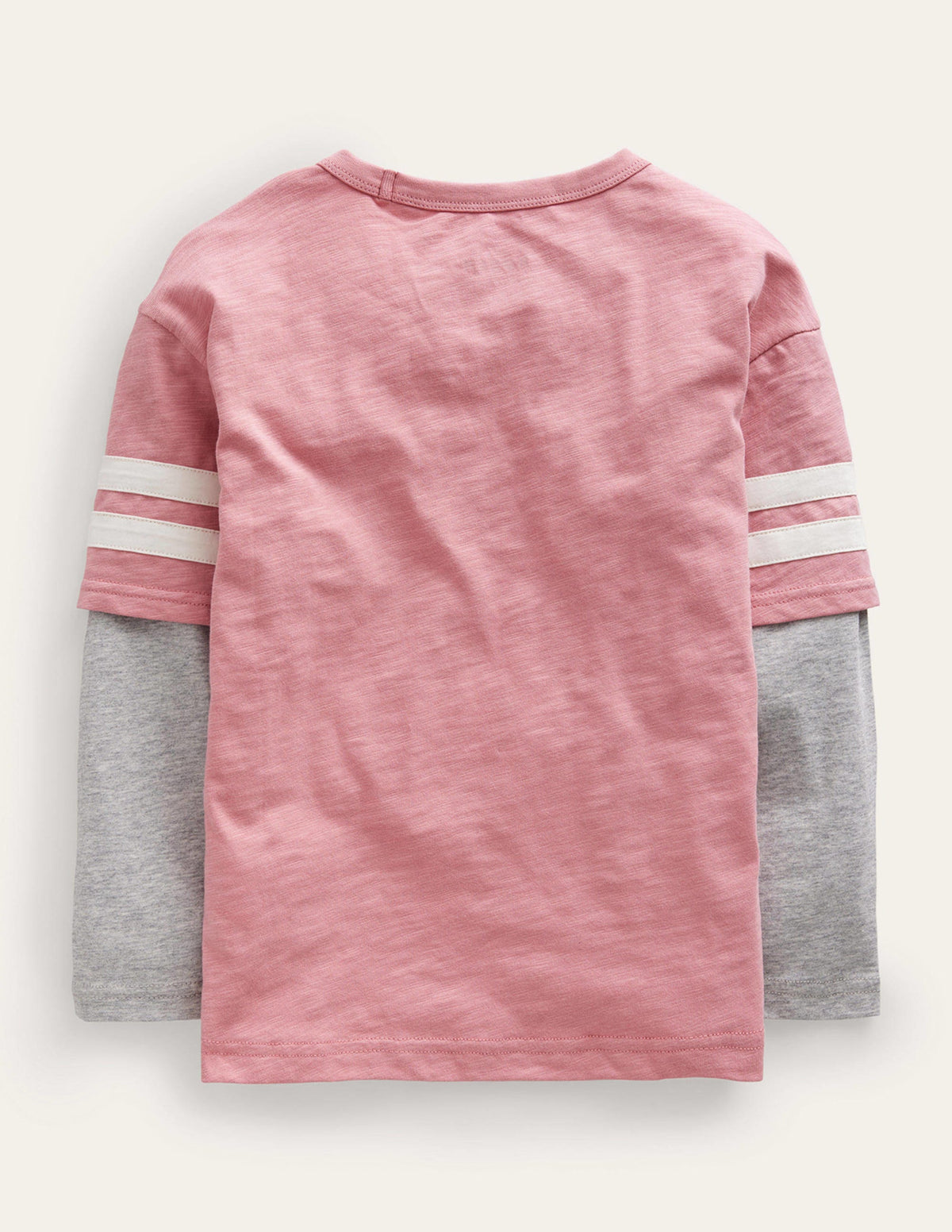 Stripe Mock Sleeve T-Shirt-Almond Pink Marl-2