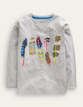 Feder-T-Shirt mit Superstitch-Grau Meliert