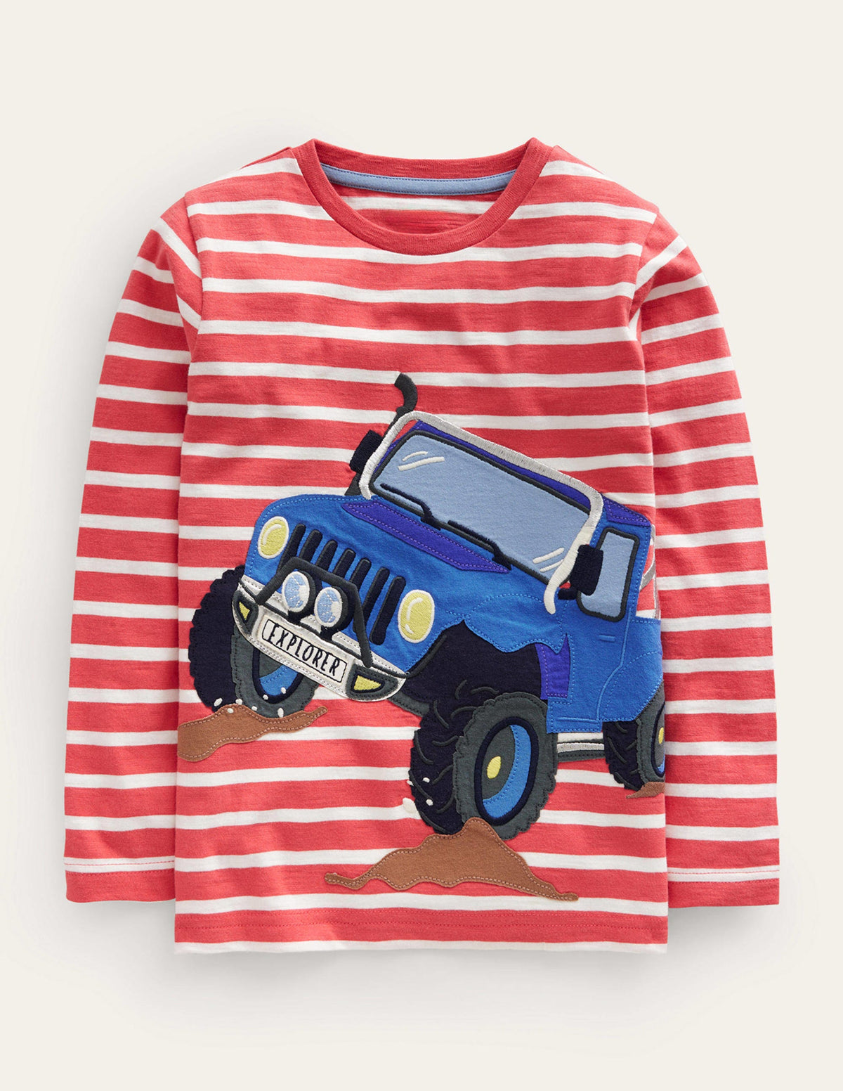 T-shirt à appliqué tout-terrain-Camion rouge confiture/ivoire - Image 1