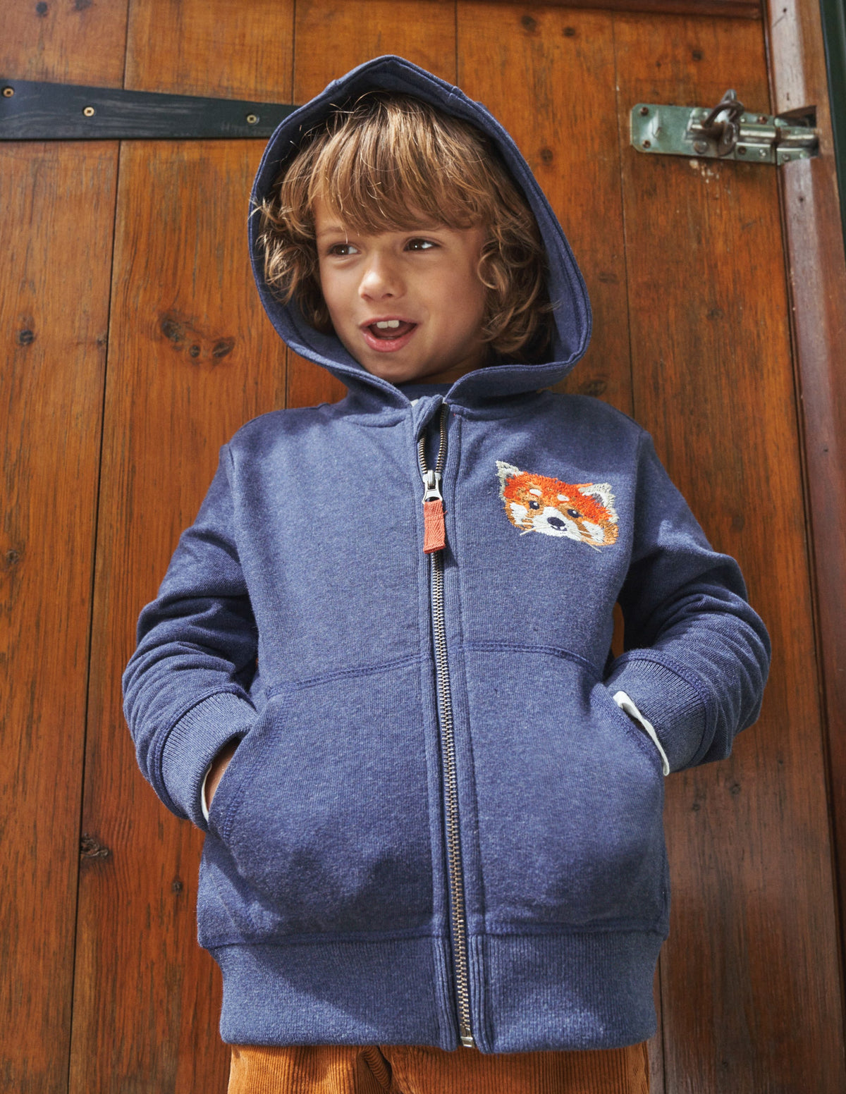 Hoodie mit durchgehendem Reißverschluss und Tiermotiv-Blau-Meliert Panda-4