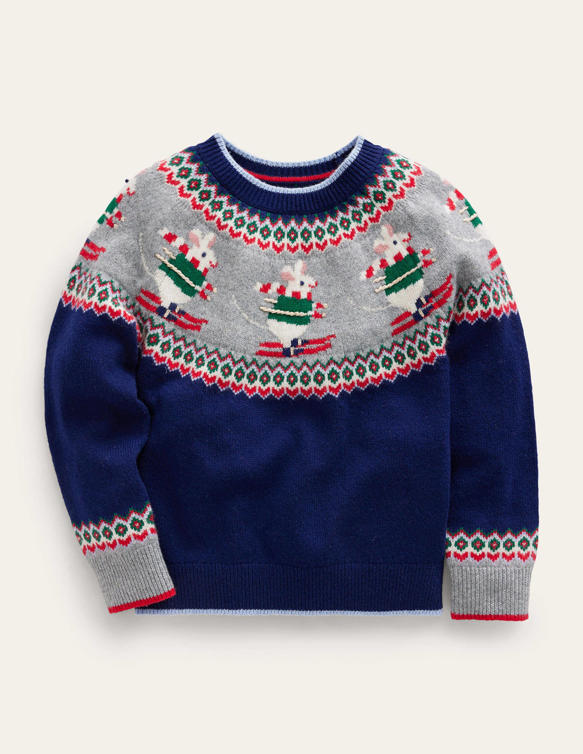 Pull motif jacquard fantaisie-Souris à skis bleu marine foncé-1