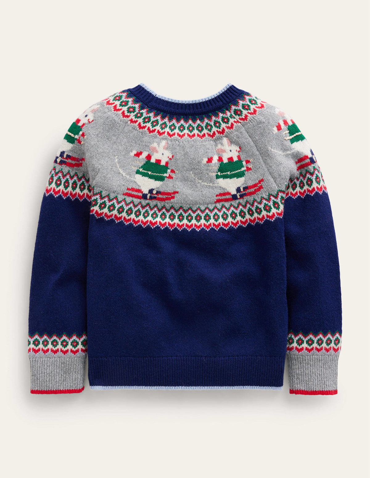 Pull motif jacquard fantaisie-Souris à skis bleu marine foncé-2