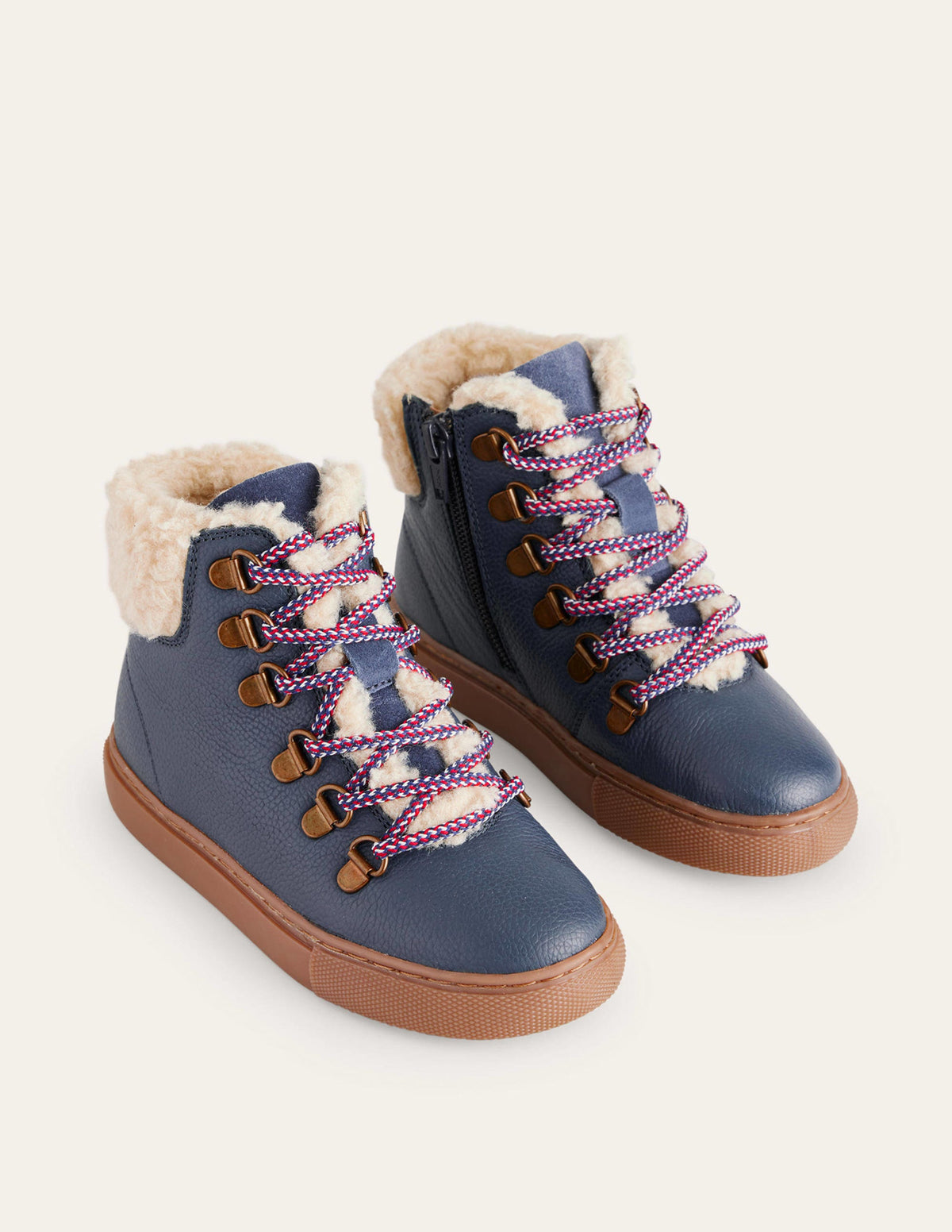 Bottines en cuir cosy à lacets-Bleu marine - Image 2