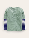 Langärmliges T-Shirt im Lagenlook-Rauchgrün