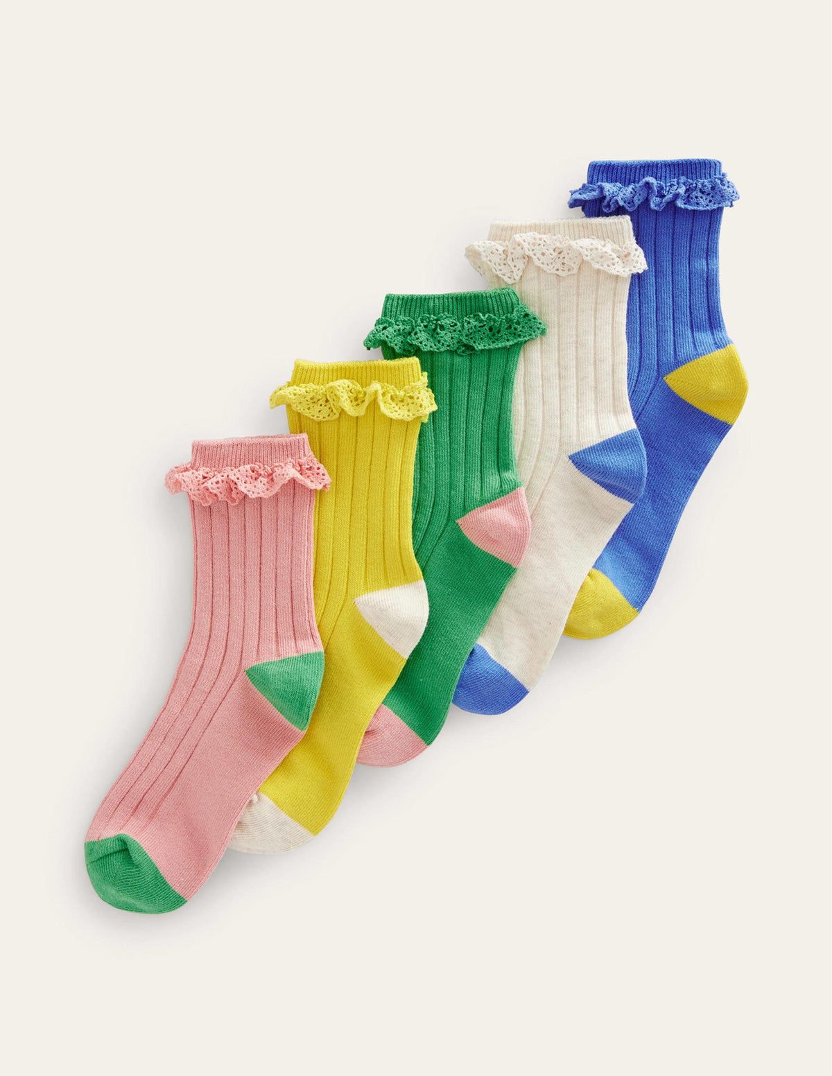 Rippstricksocken mit Rüschen im 5er-Pack-Bunt Pastellfarben - Image 1