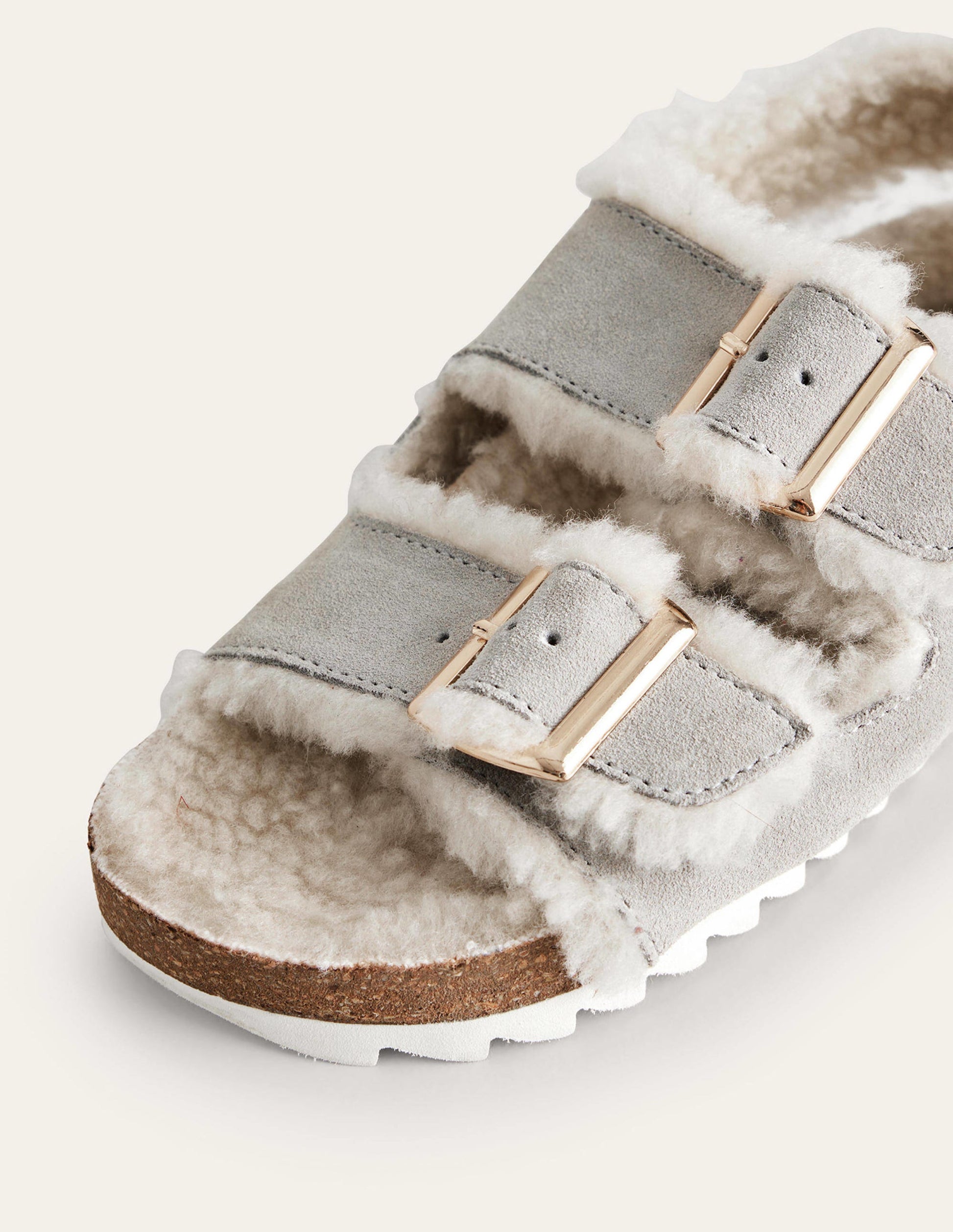 Sandales cosy en daim à boucles-Taupe-3