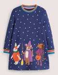Navy Stars Halloween Sweatshirt Dress-Blau Stern Halloween Tiere