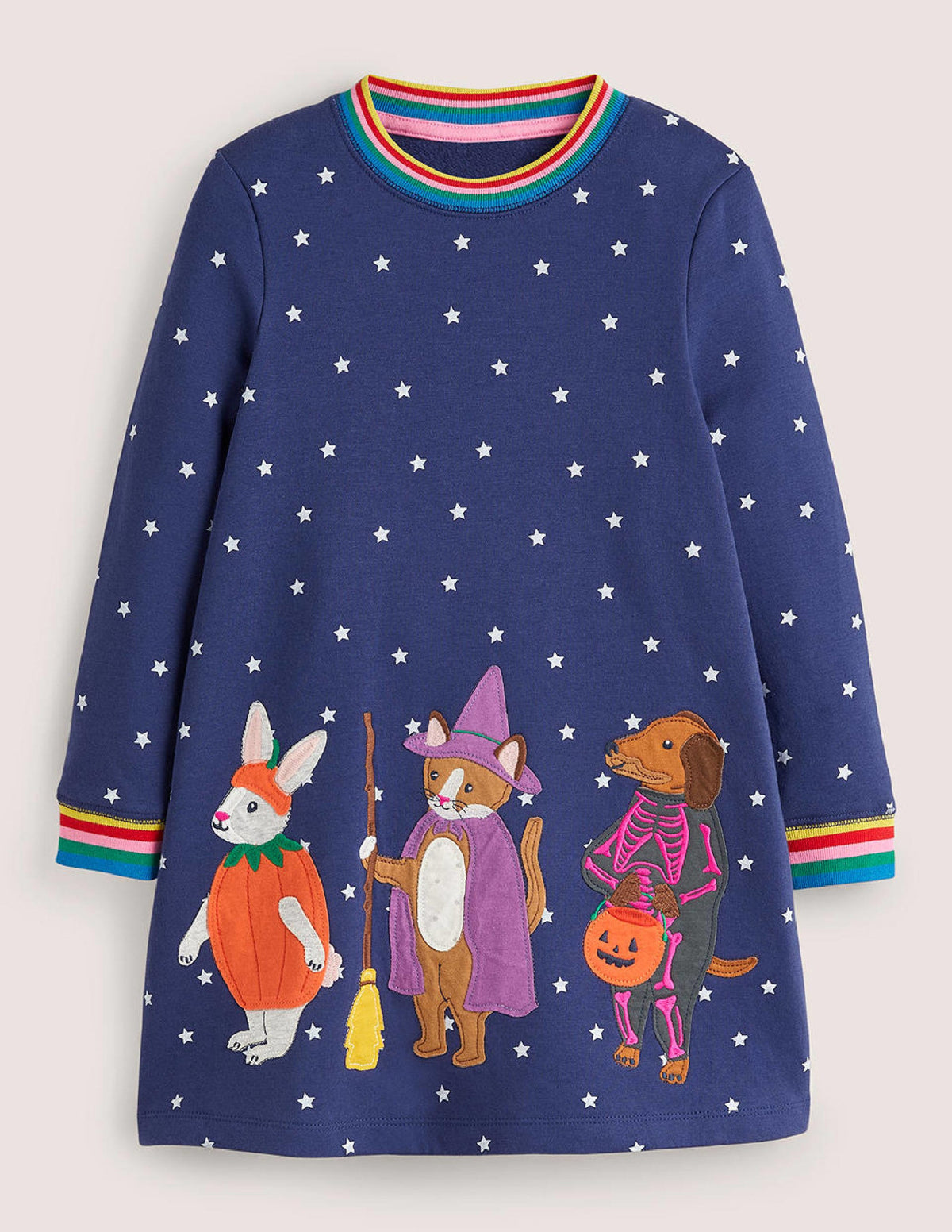 Navy Stars Halloween Sweatshirt Dress-Blau Stern Halloween Tiere - Image 1