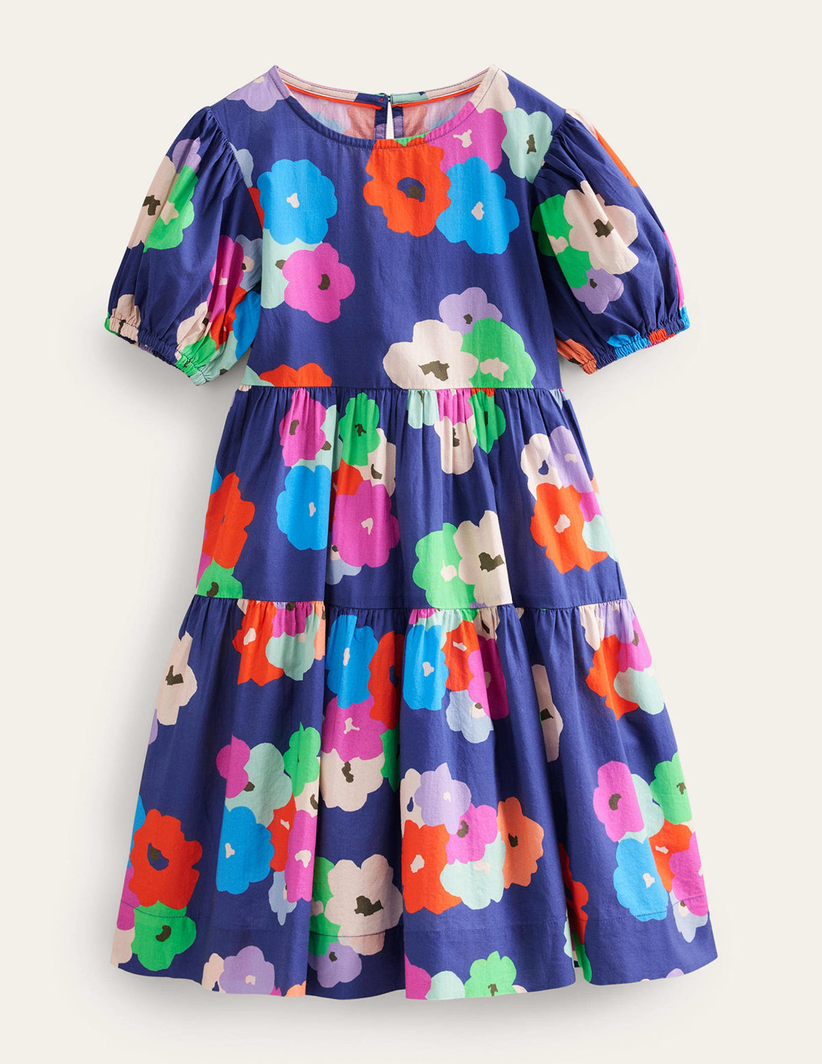 Voluminöses Webkleid-Marineblau Gemalte Blumen - Image 1
