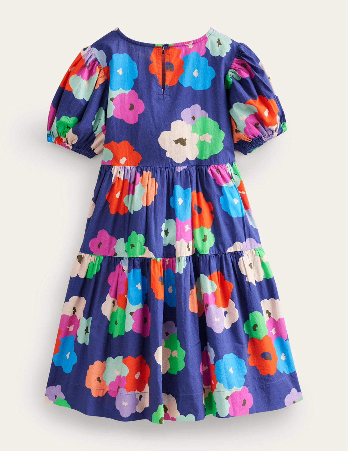 Voluminöses Webkleid-Marineblau Gemalte Blumen - Image 2