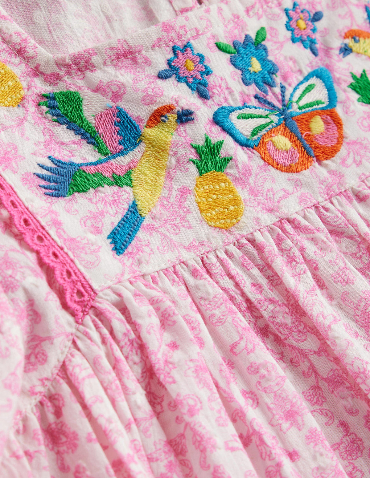Luftiges Kleid mit Stickerei-Festivalrosa Sommer Weinrebe-3