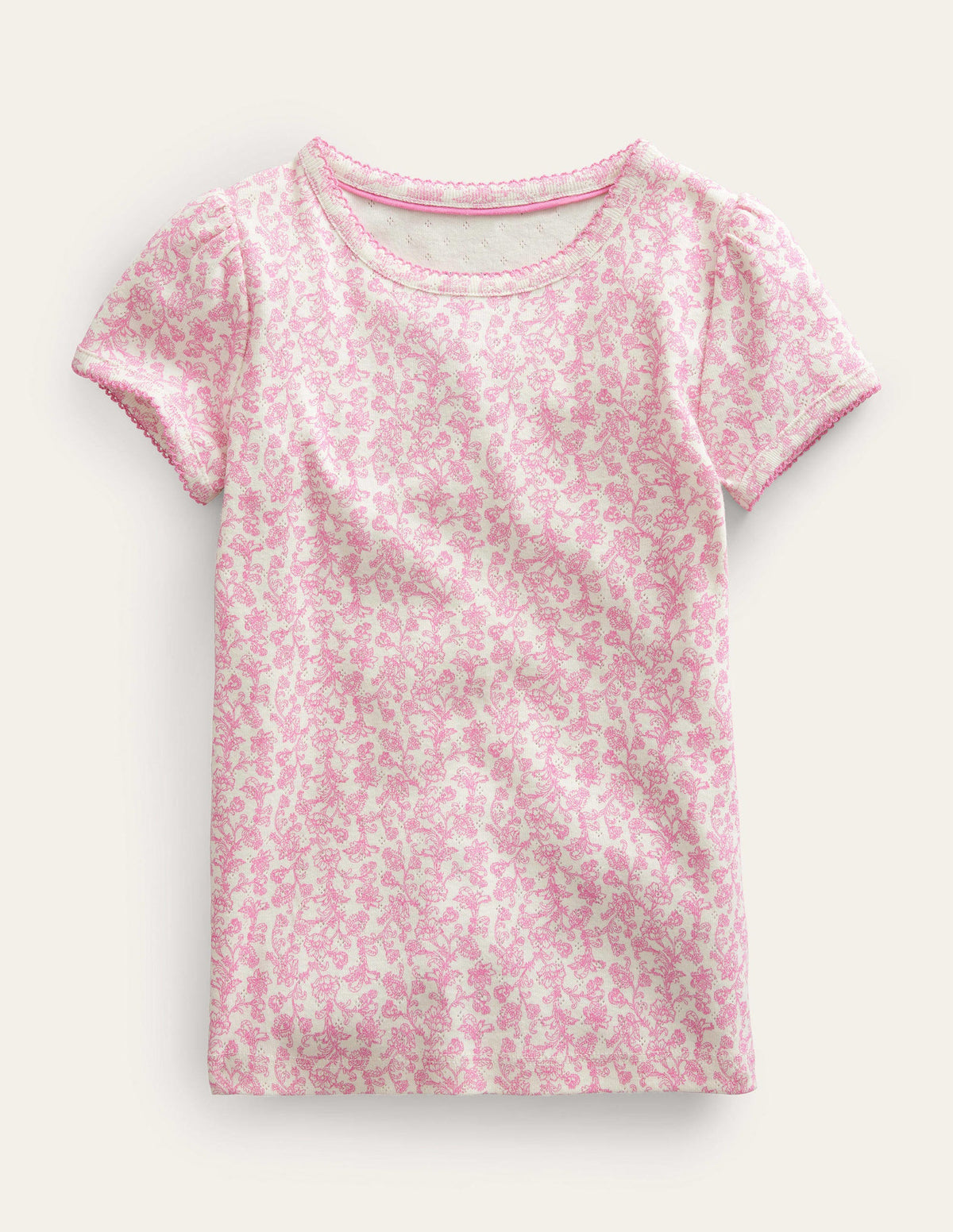 Kurzärmliges Pointelle-Oberteil-Rosa Paisley Floral - Image 1
