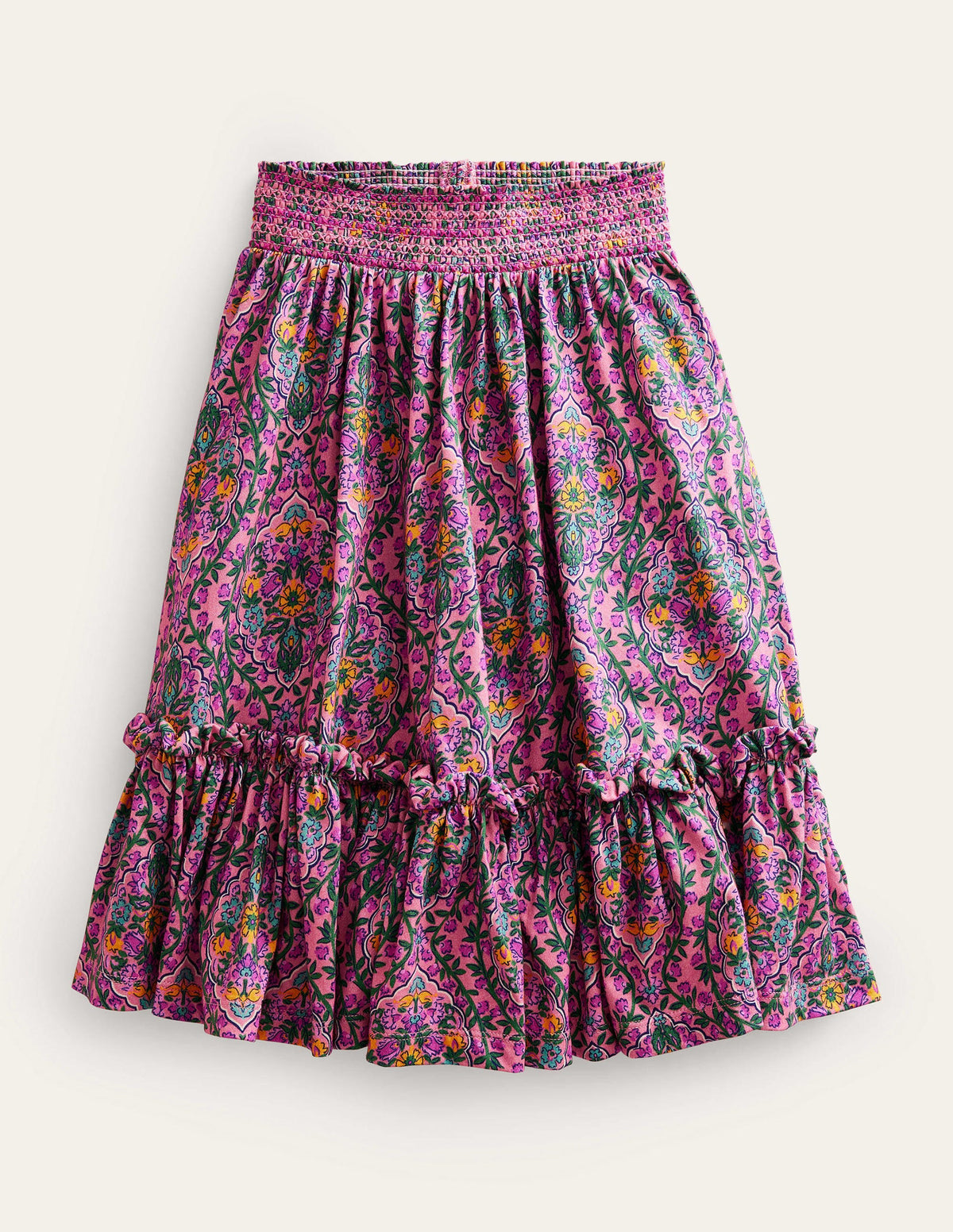 Bedruckter Midirock aus Jersey-Azalee Woodblock Vine - Image 1