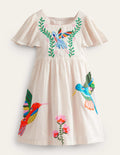 Robe à manches volantées avec appliqué-Gousse de vanille