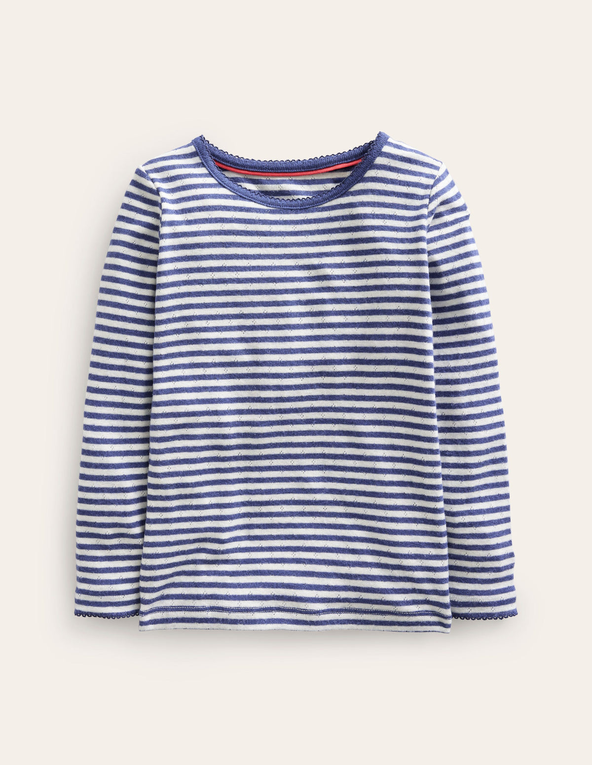 Langärmeliges Oberteil mit Pointelle-Muster-Segelblau/Ecru - Image 1
