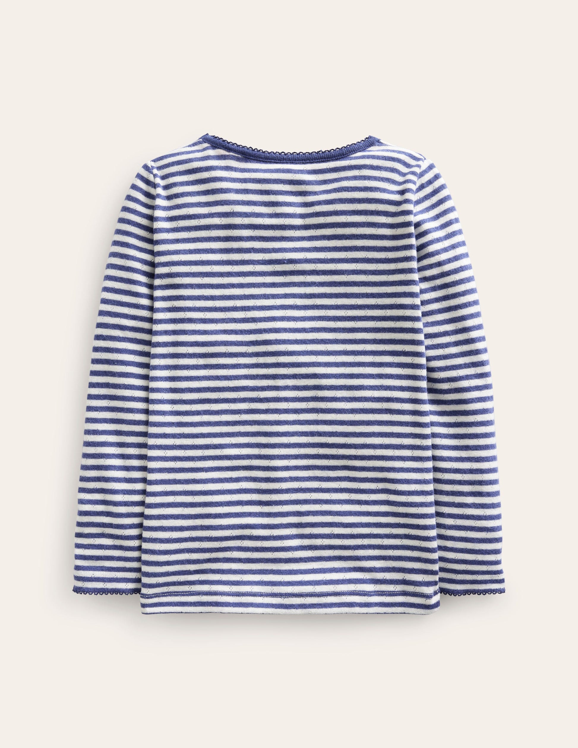 Langärmeliges Oberteil mit Pointelle-Muster-Segelblau/Ecru-2