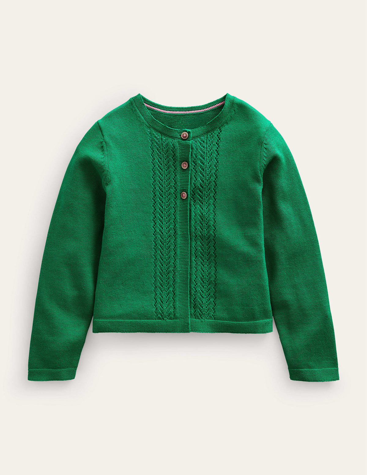Strickjacke aus Baumwolle mit Pointelle-Design-Tiefgrün - Image 1