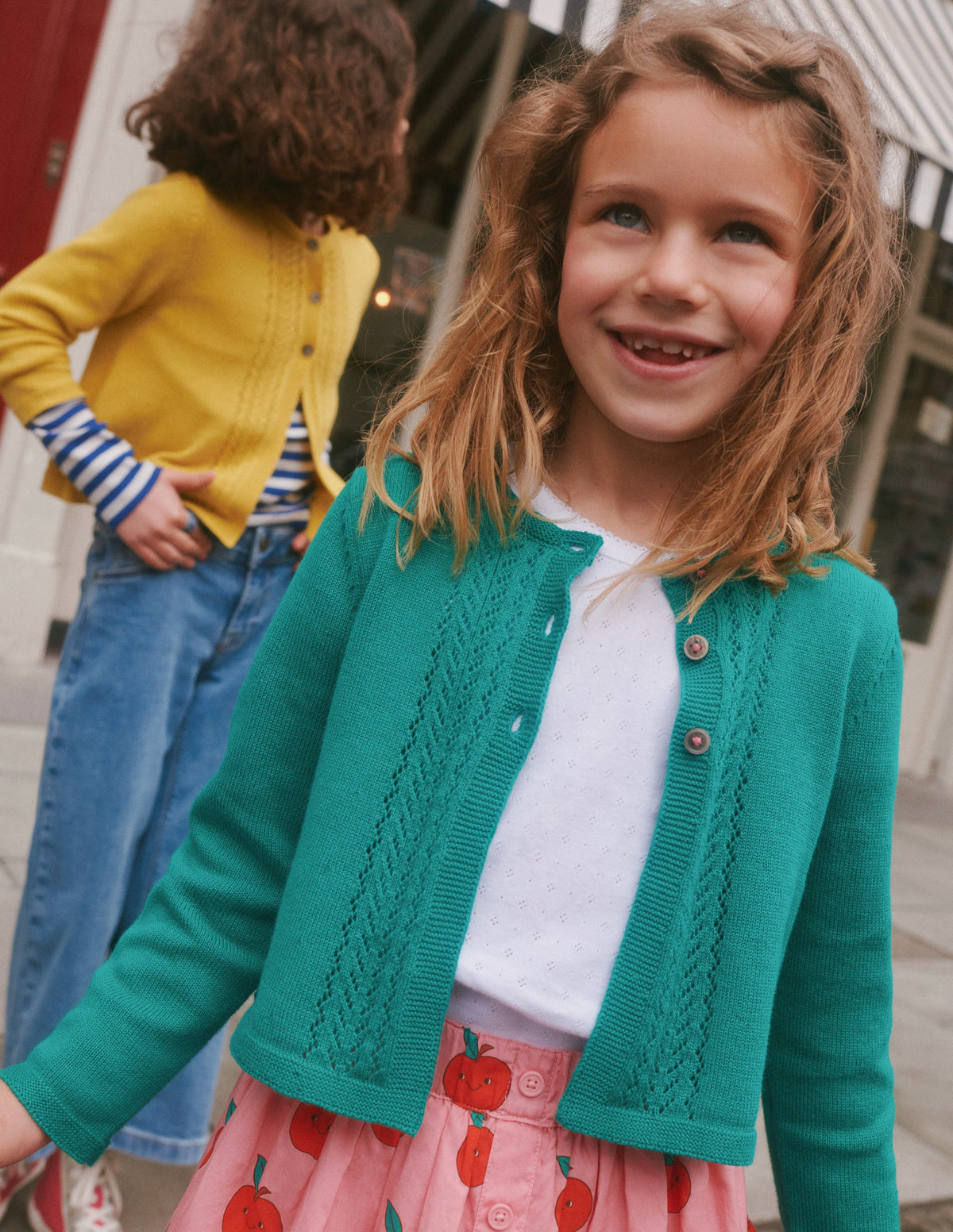 Strickjacke aus Baumwolle mit Pointelle-Design-Tiefgrün-4