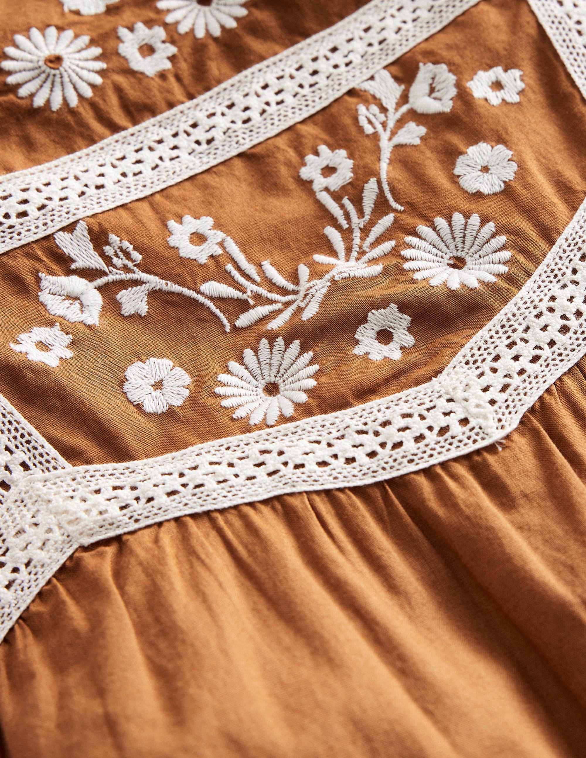 Jolie blouse à détails dentelle-Marron caramel - Image 3