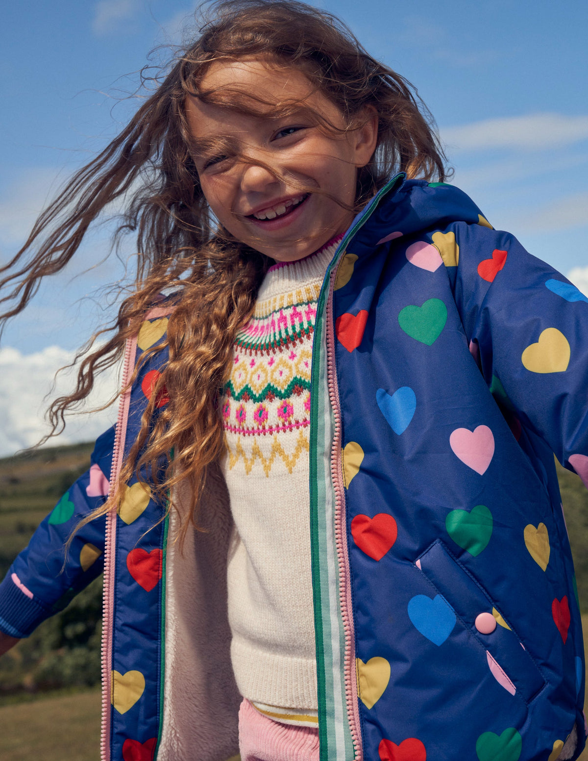 Bedruckter Anorak mit Sherpa-Futter-Marineblau Herzen - Image 5