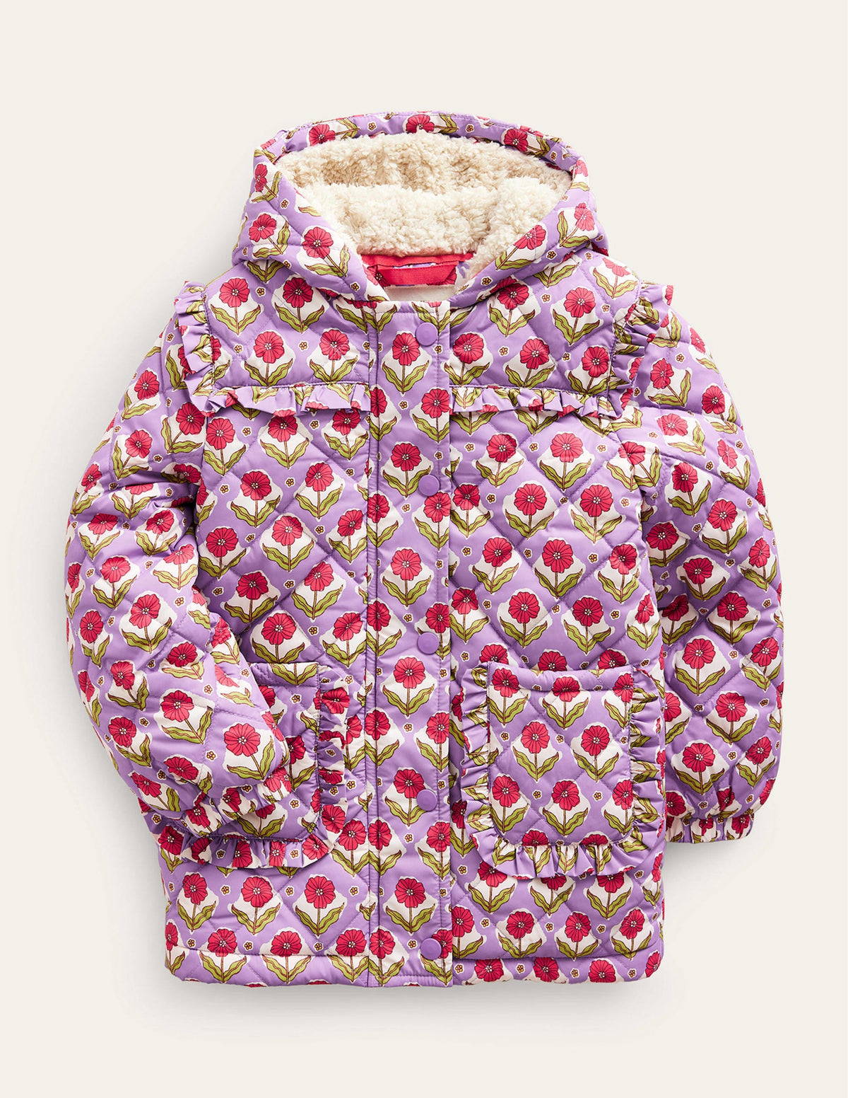 Anorak mit Muschelsteppung-Aster Lila Holzschnitt Blume - Image 1