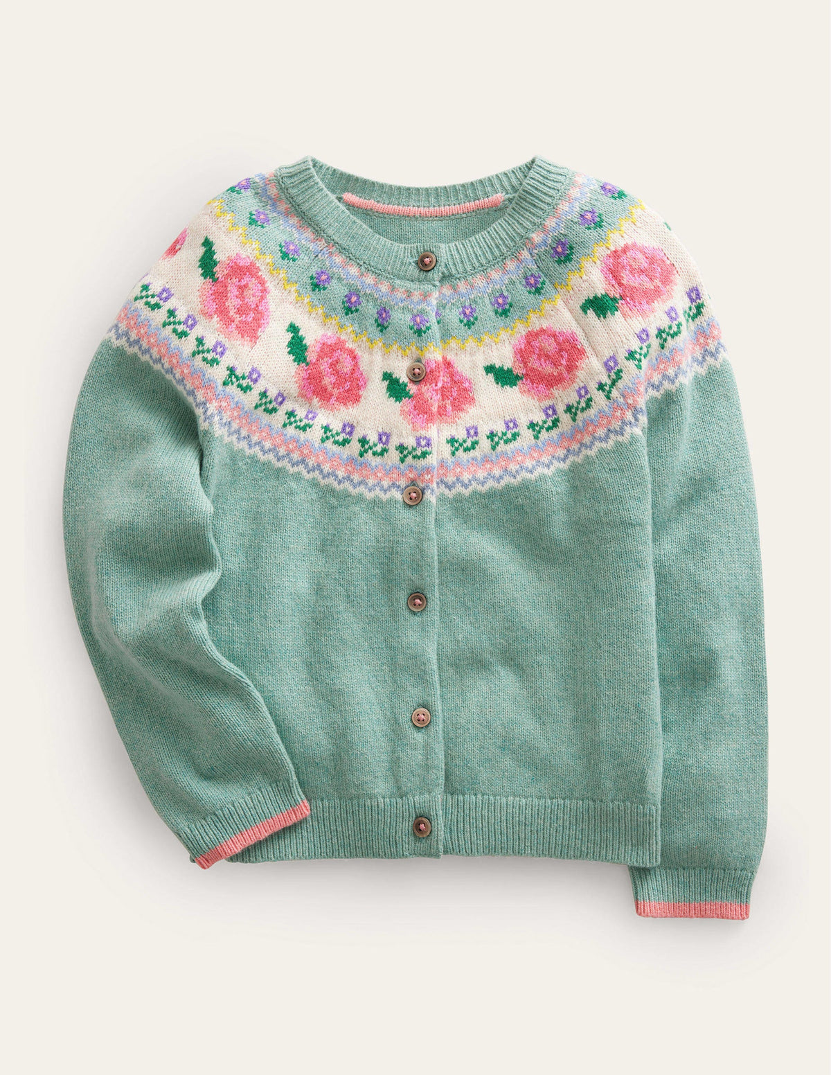 Lustige Fair-Isle-Strickjacke-Rauchgrün Blumen - Image 1