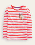 T-shirt flammé à manches longues et logo-Loutres rouge/rose