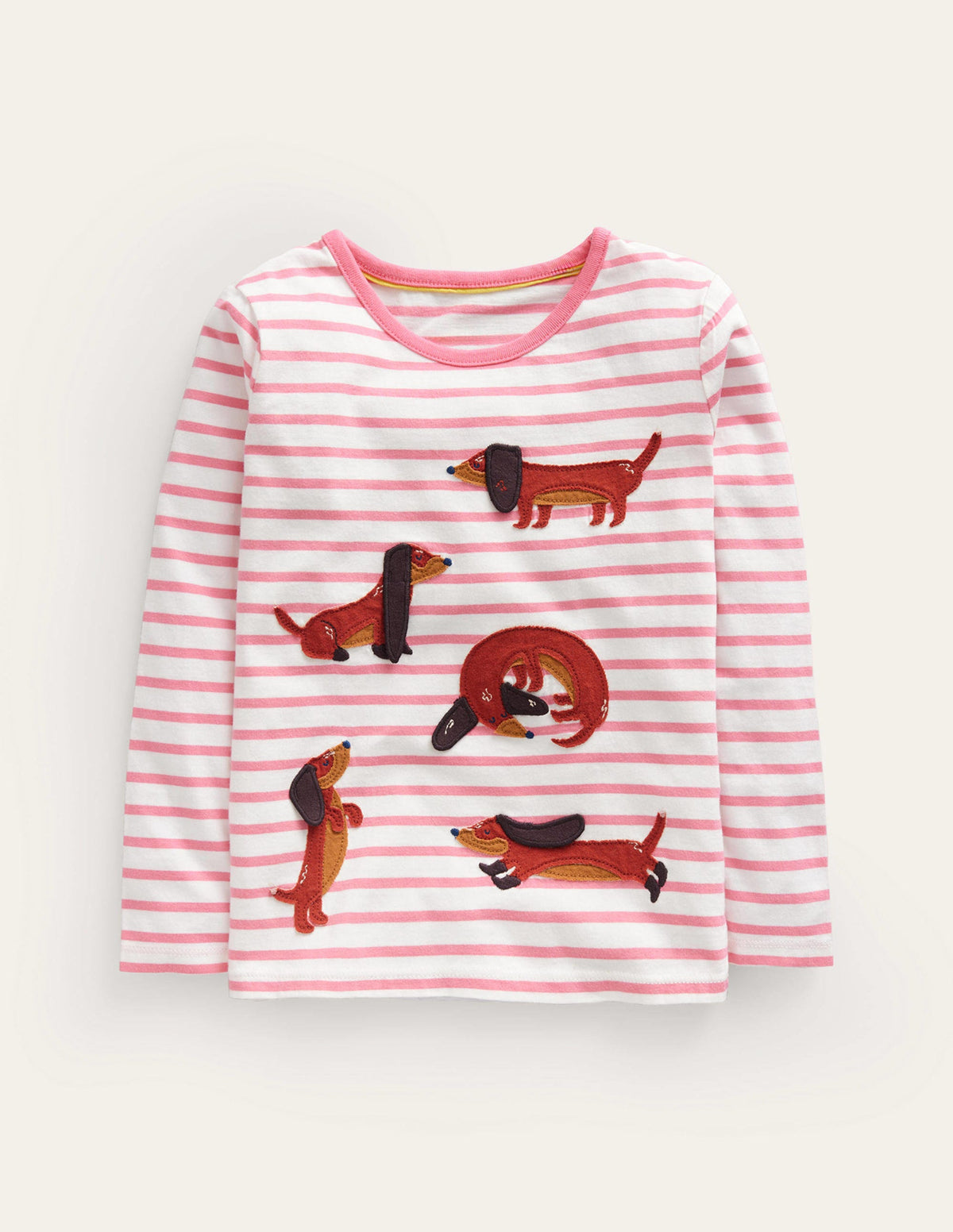 T-Shirt mit Puffärmeln und Applikation-Rosa/Naturweiß Hunde-1