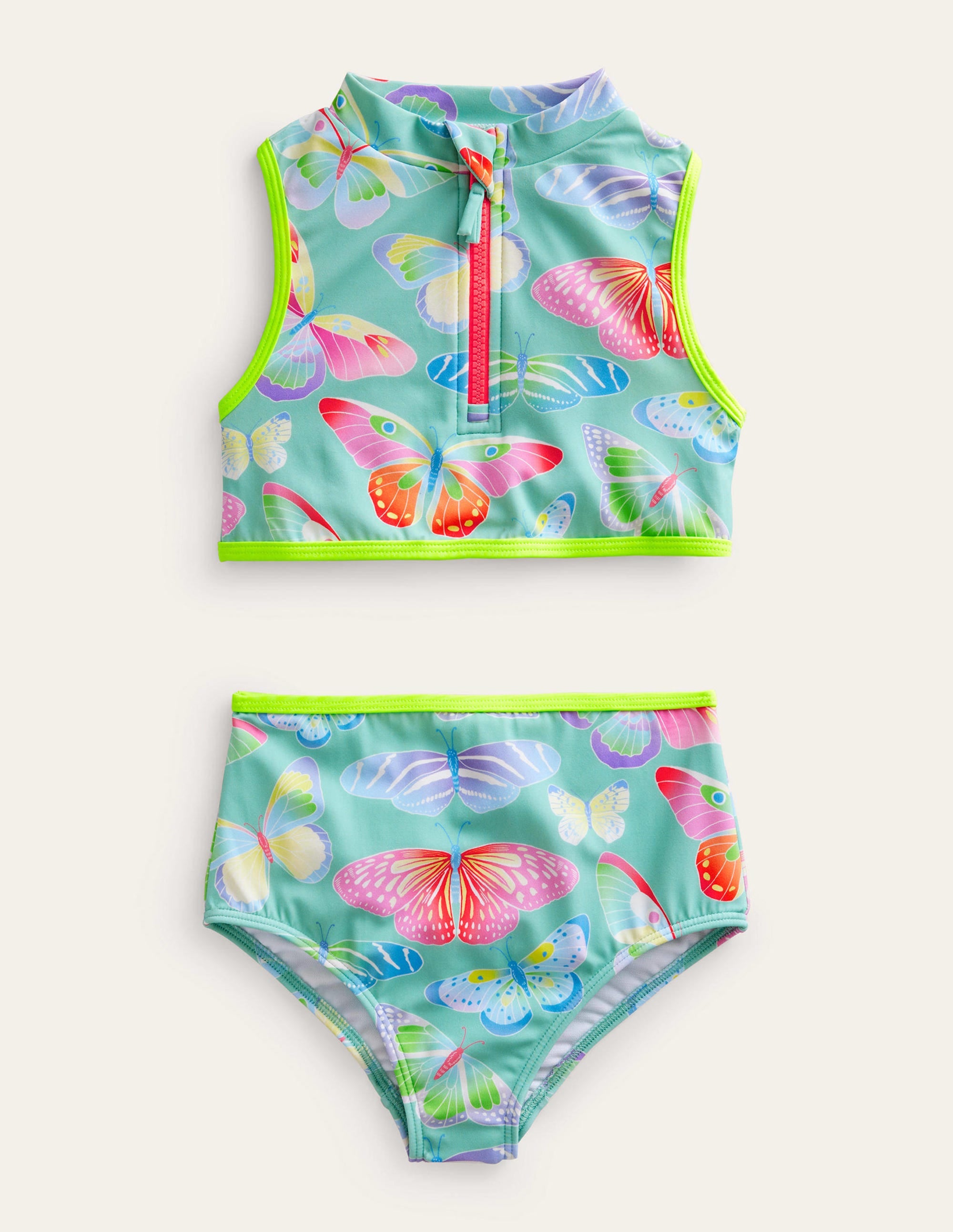 Sportlicher Bikini ohne Ärmel-Opalgrün Ombrierte Schmetterlinge - Image 1