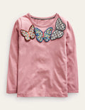 T-Shirt mit 3D-Applikation-Mandelrosa Schmetterlinge