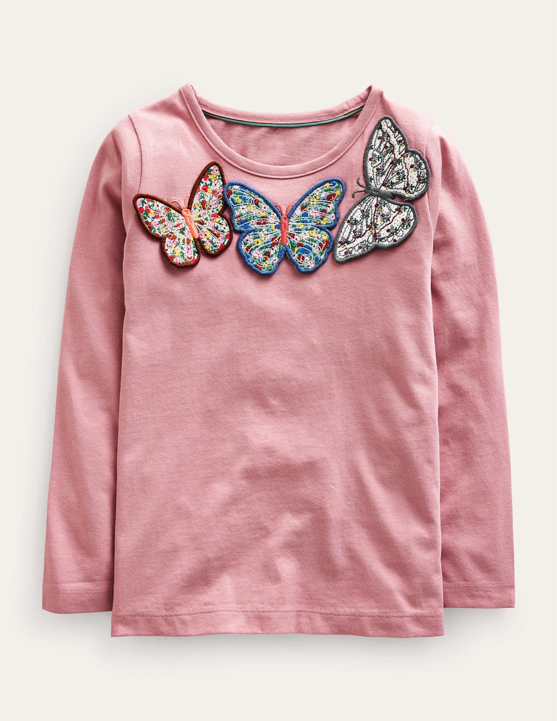 T-Shirt mit 3D-Applikation-Mandelrosa Schmetterlinge-1