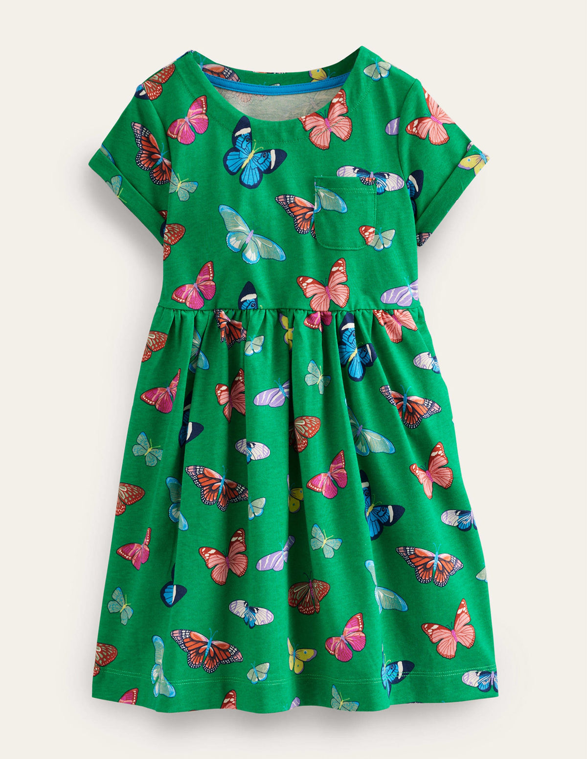Robe fun à manches courtes en jersey-Papillons vert prairie - Image 1