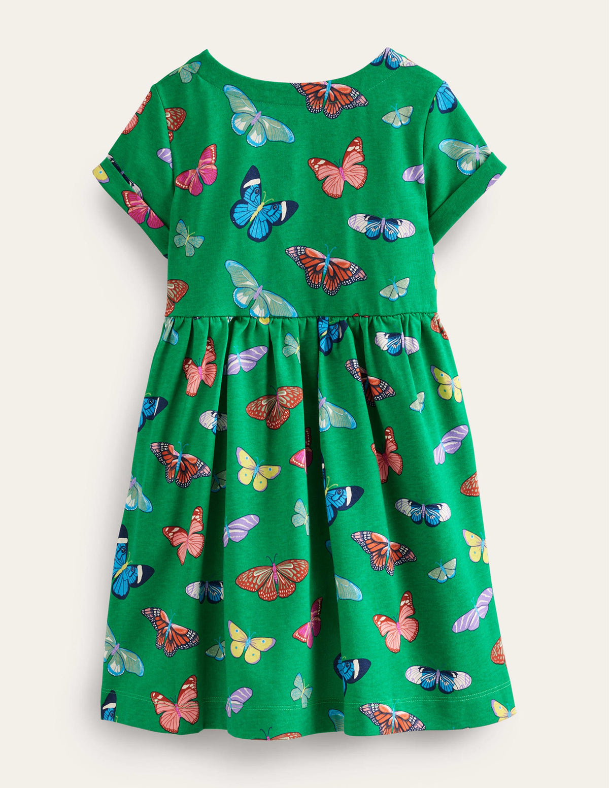 Robe fun à manches courtes en jersey-Papillons vert prairie-2
