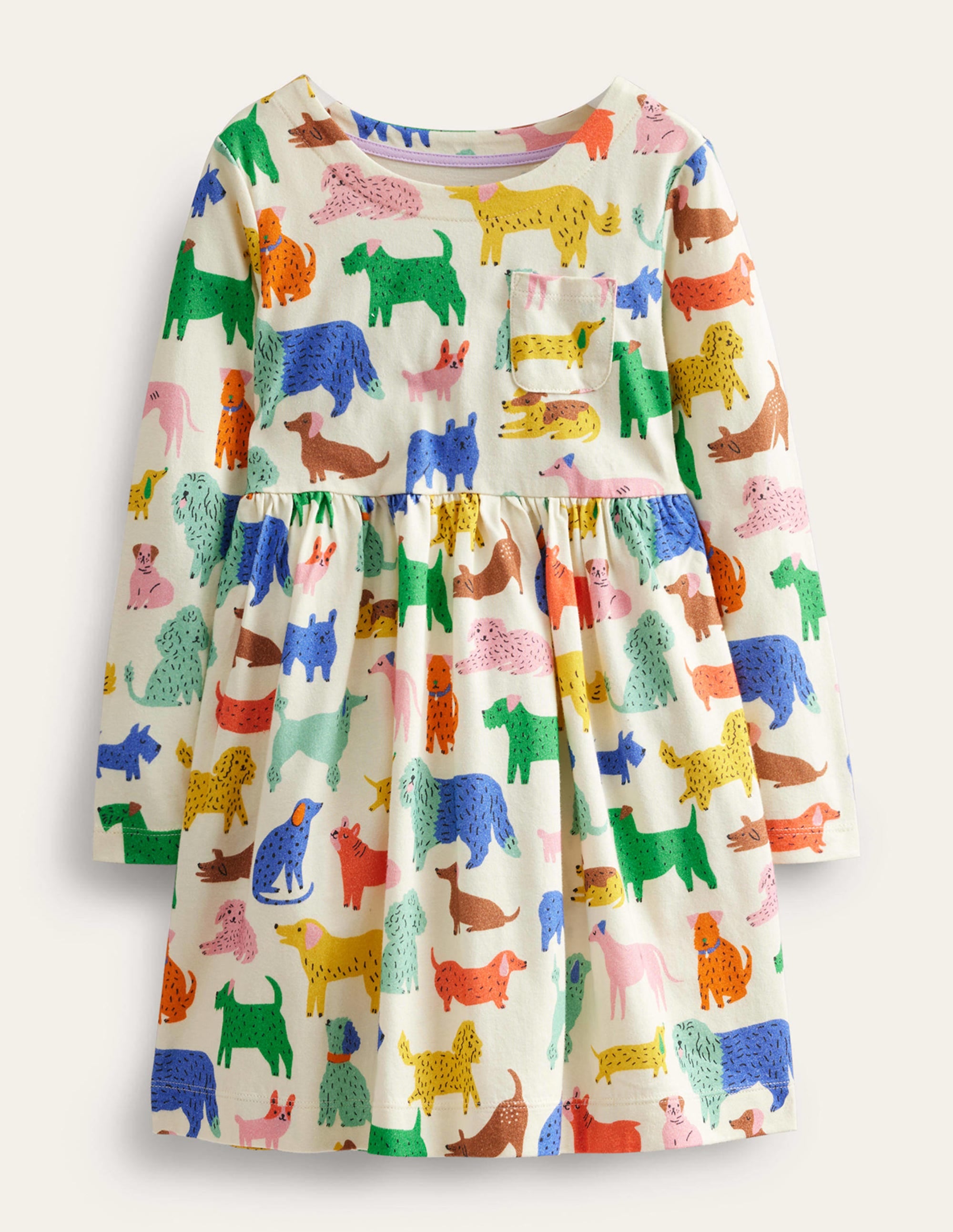Lustiges Jerseykleid mit langen Ärmeln-Naturweiß Verspielte Welpen - Image 1