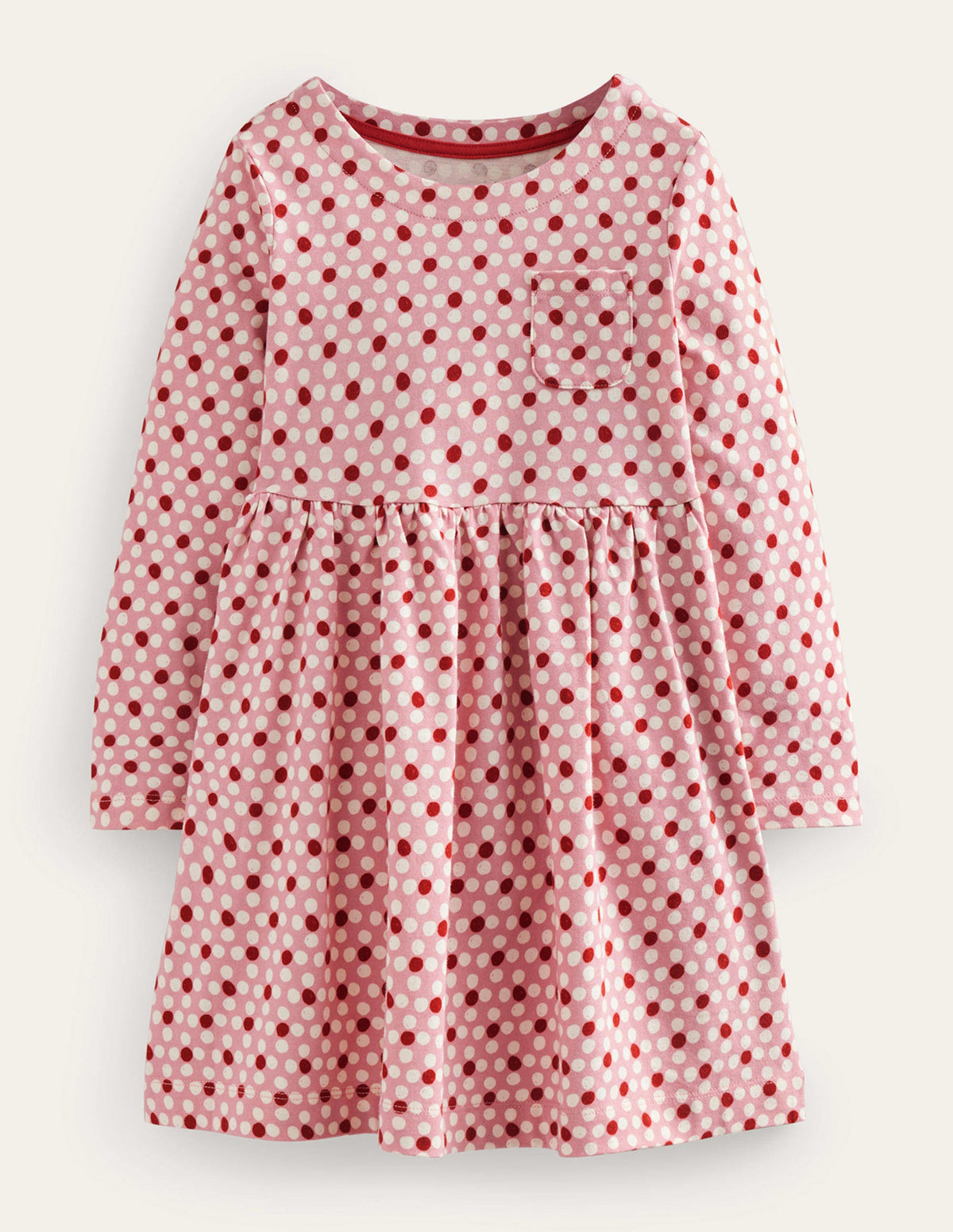 Lustiges Jerseykleid mit langen Ärmeln-Mandelrosa Geo Blume-1