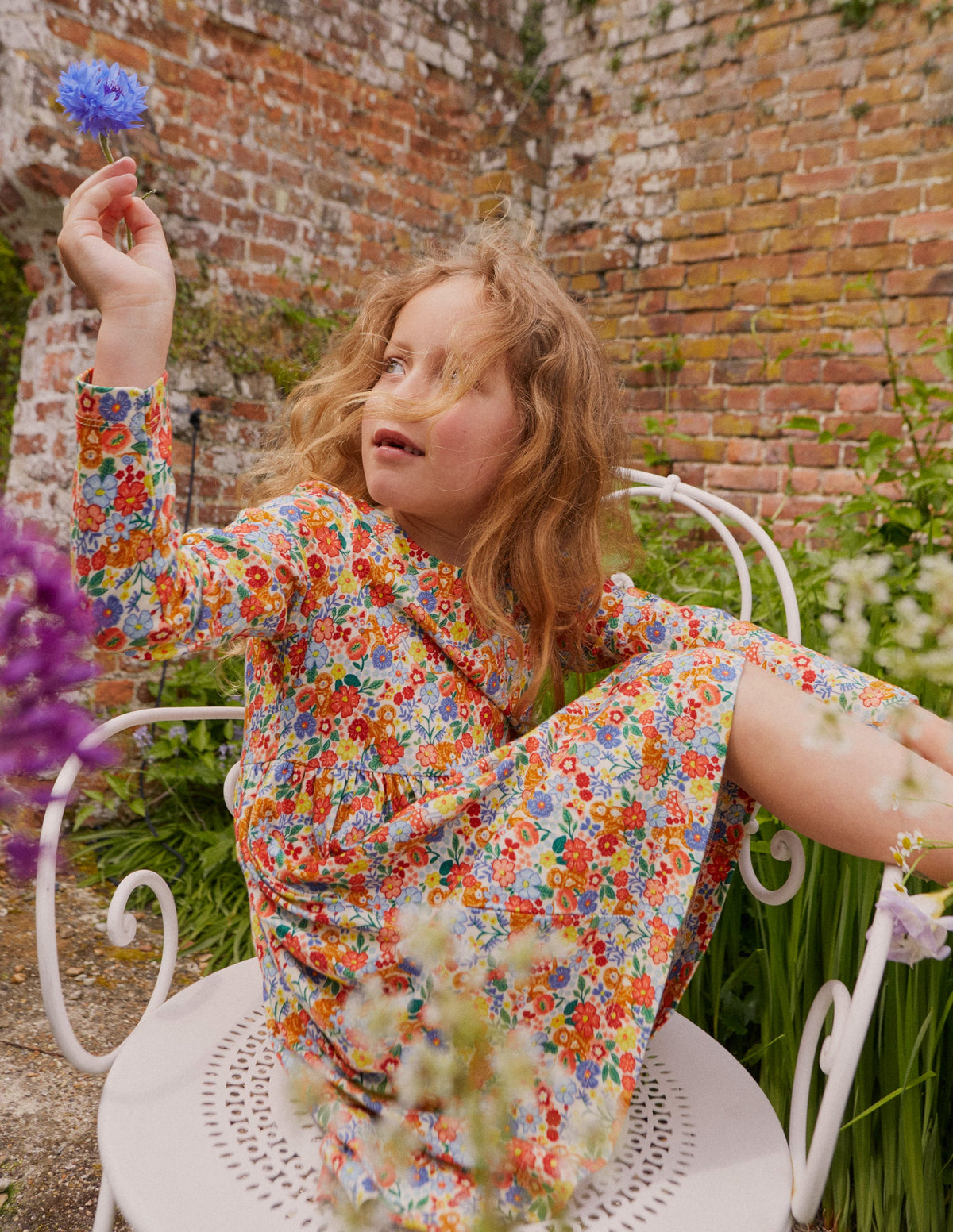 Lustiges Jerseykleid mit langen Ärmeln-Bunte Blumen Welpen-5