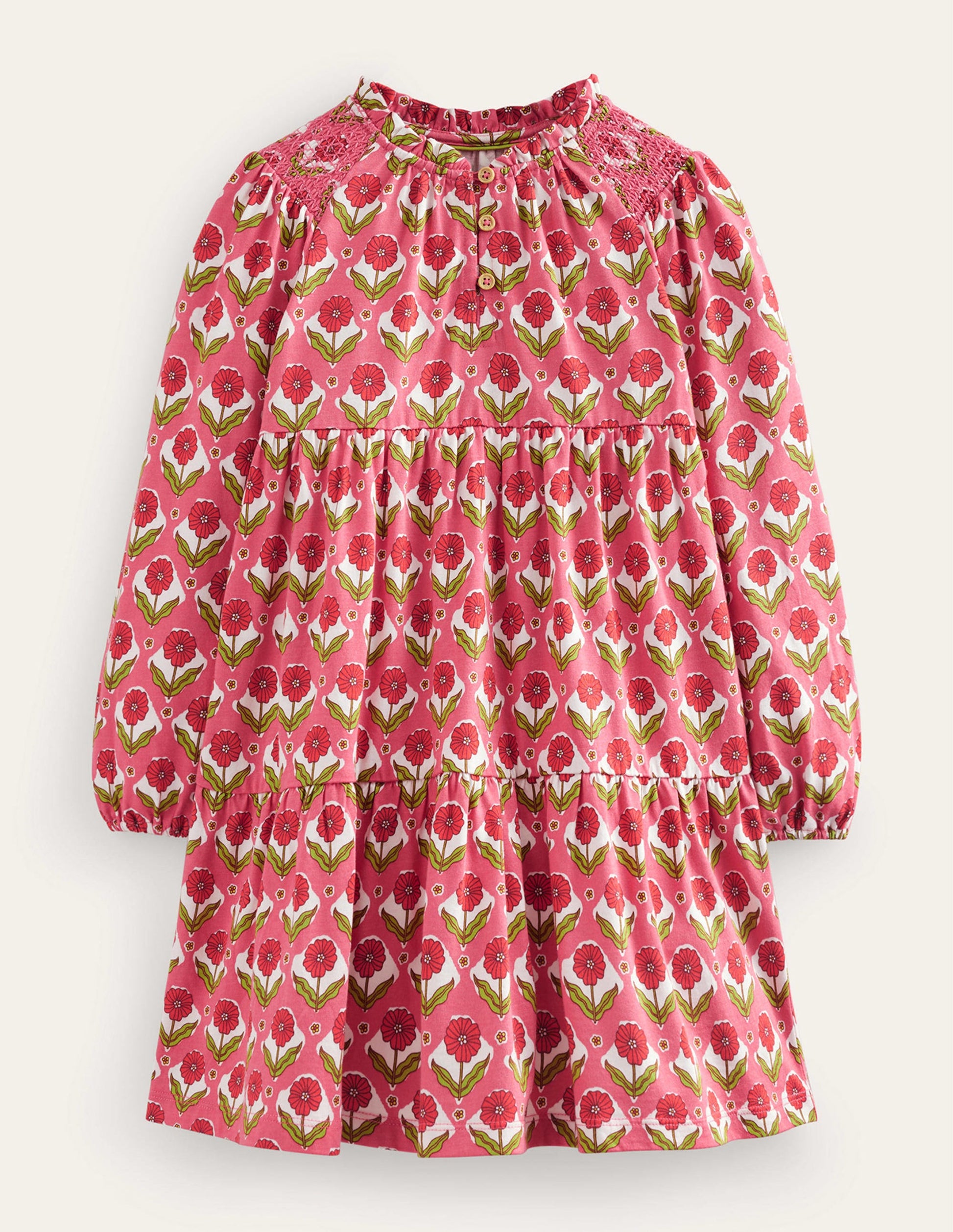 Gestuftes Jersey-Kleid-Rosarot Florales Muster-1